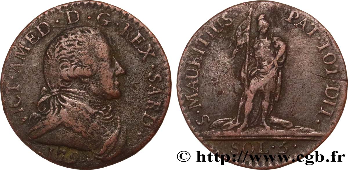 ITALY - KINGDOM OF SARDINIA 5 Soldi Amédée III 1794 Turin F 