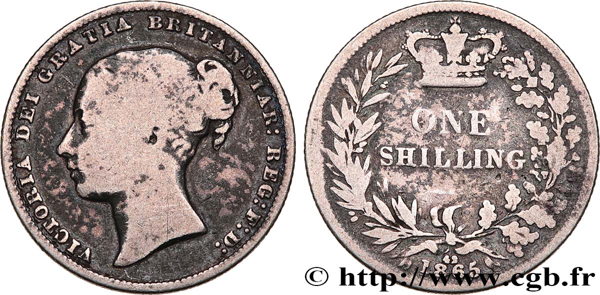 UNITED KINGDOM 1 Shilling Victoria 1865  VF 