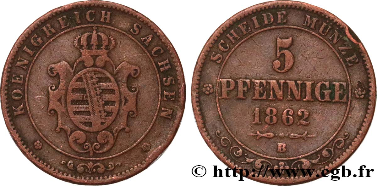 ALLEMAGNE - SAXE 5 Pfennige 1862 Dresde TTB 