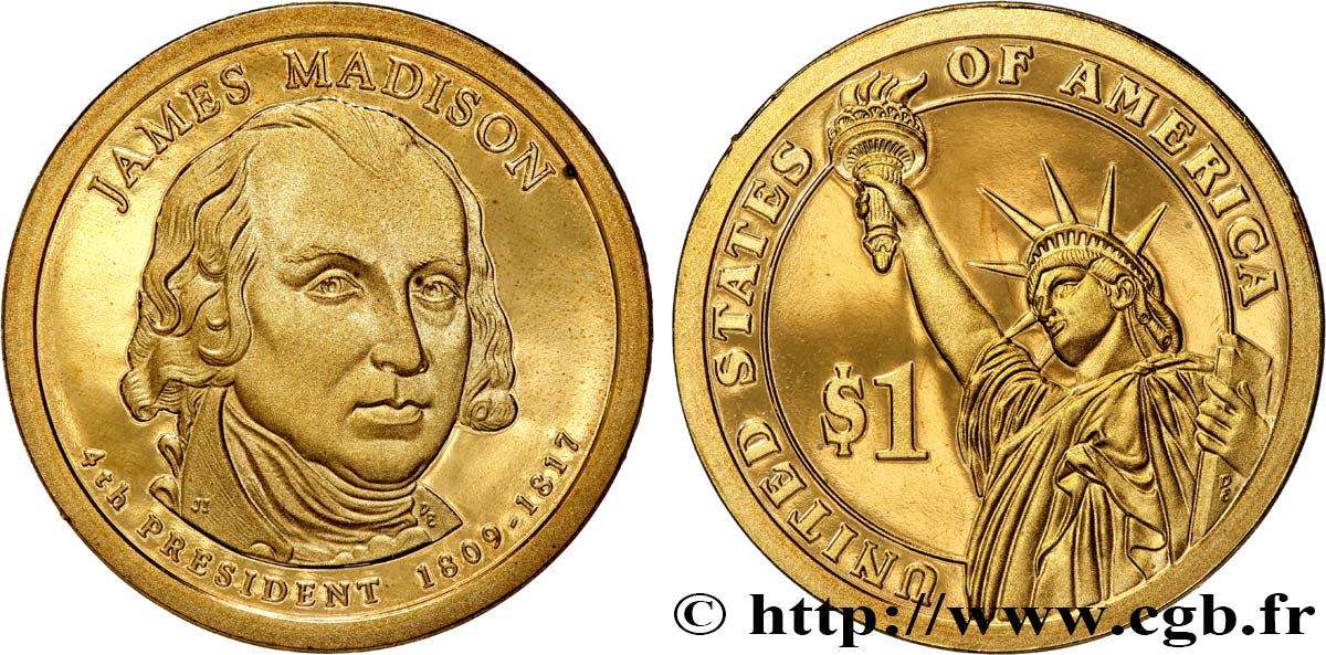 UNITED STATES OF AMERICA 1 Dollar Présidentiel James Madison - Proof 2007 San Francisco MS 