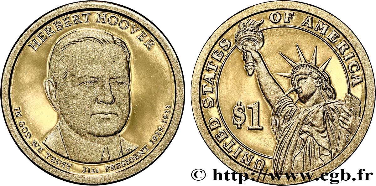 STATI UNITI D AMERICA 1 Dollar Herbert Hoover - Proof 2014 San Francisco MS 