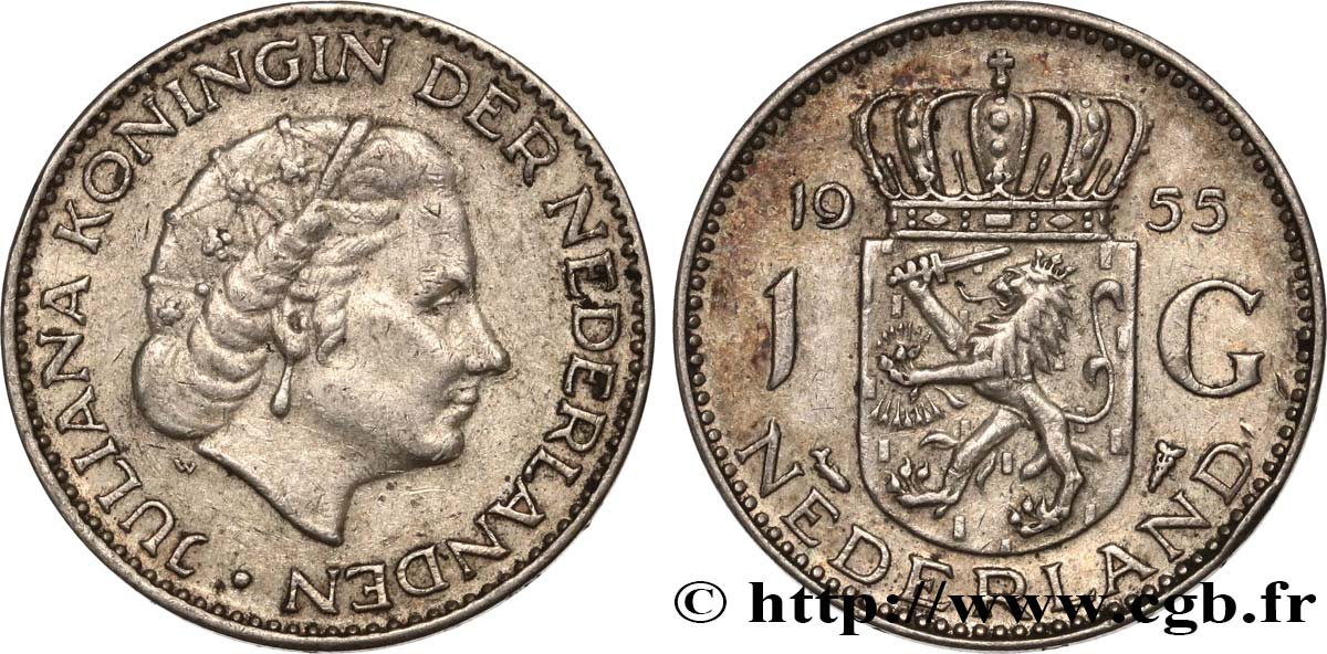 NIEDERLANDE 1 Gulden Juliana 1955  fVZ 