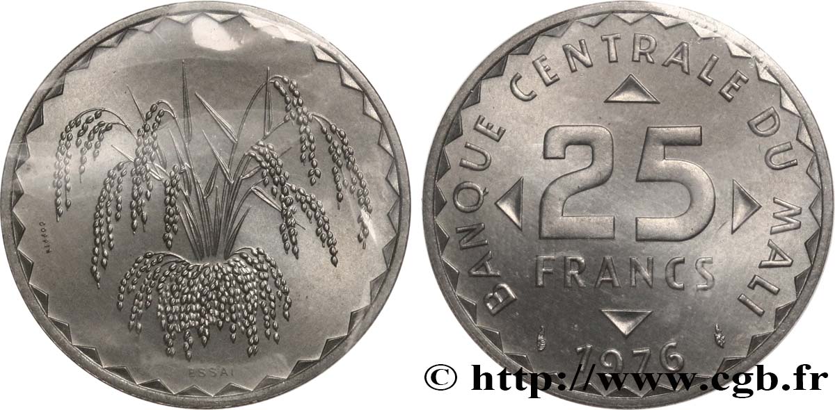 MALI Essai de 25 Francs plant de mil 1976 Paris ST 