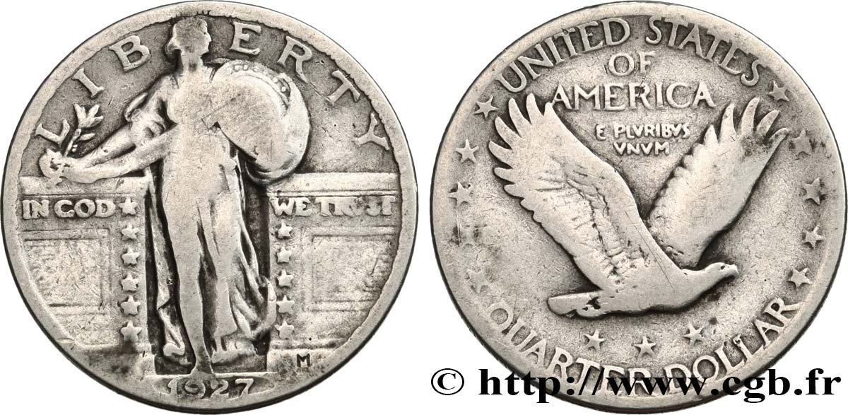 ÉTATS-UNIS D&nbsp;AMÉRIQUE 1/4 Dollar Liberty 1927 Philadelphie TB 