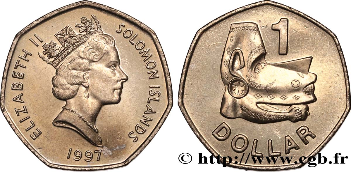 ÎLES SALOMON 1 Dollar Elisabeth II / tête de Nusu-Nusu, esprit des mers 1997  SPL 