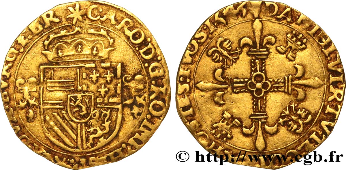 SPANISH NETHERLANDS - DUCHY OF BRABANT - CHARLES V  Couronne d or au soleil 1546 Avers XF 