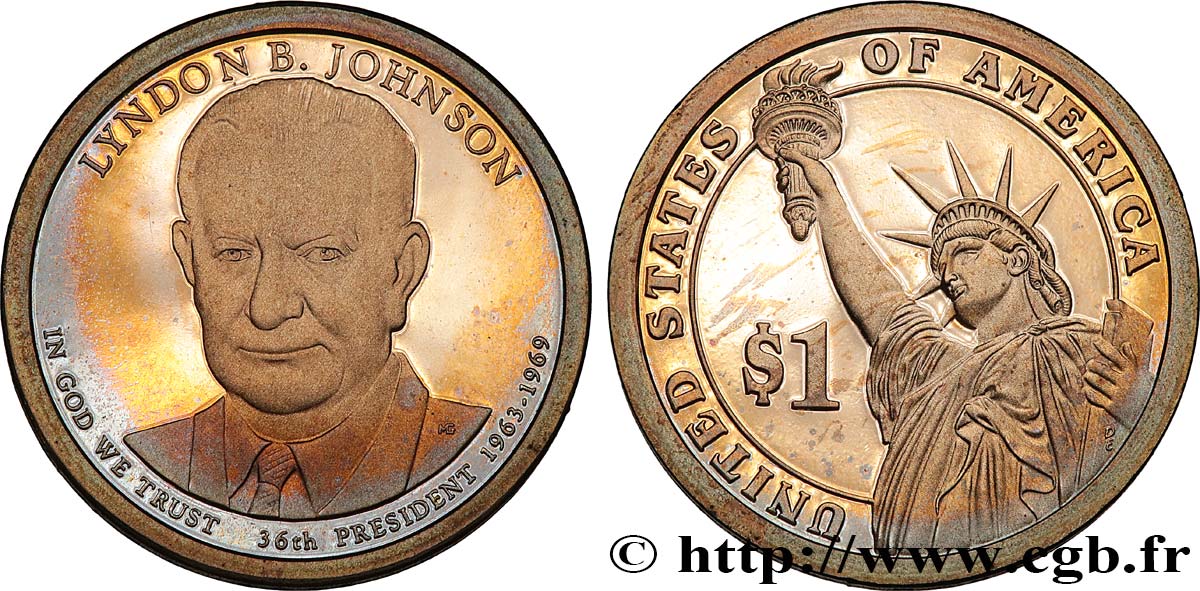 UNITED STATES OF AMERICA 1 Dollar Lyndon B. Johnson - Proof 2015 San Francisco MS 