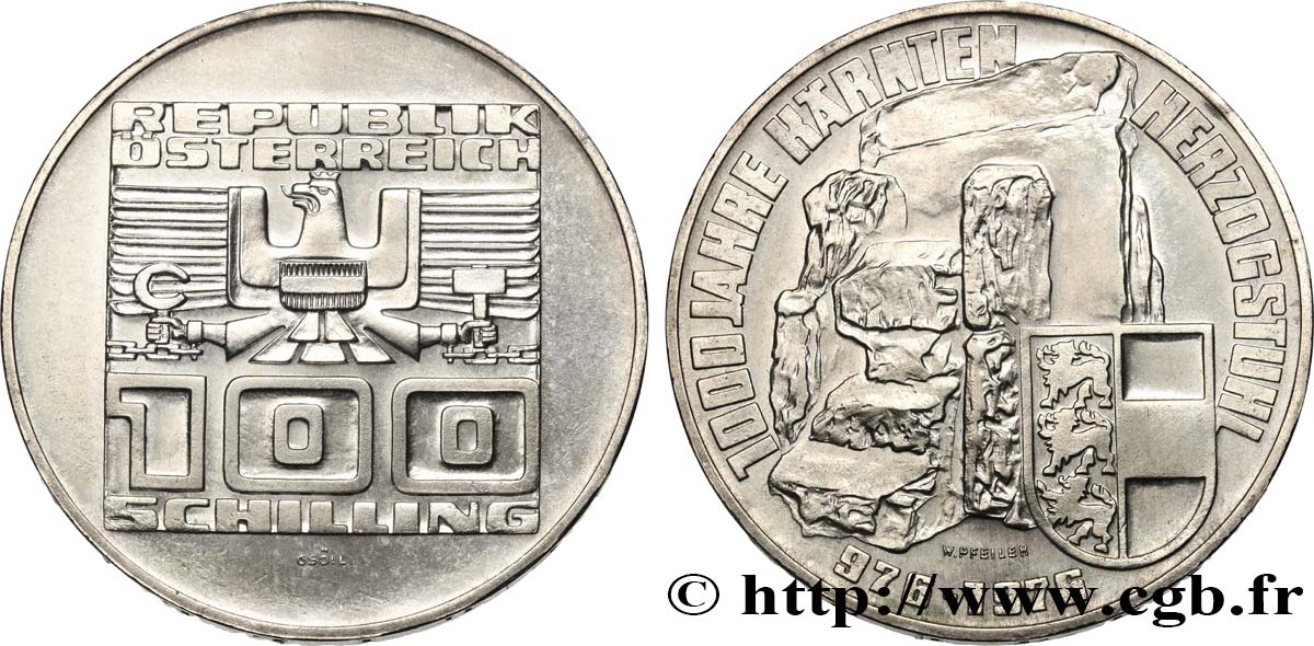 AUTRICHE 100 Schilling 1000e anniversaire de la Carinthie 1976  SUP 