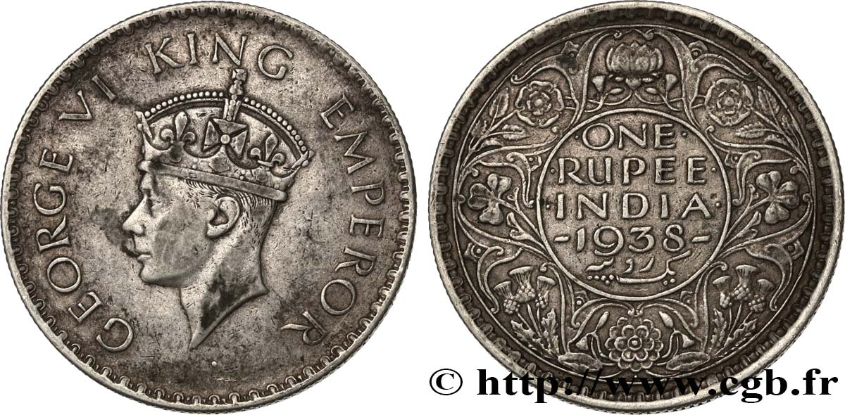 BRITISCH-INDIEN 1 Rupee (Roupie) Georges VI 1938  Bombay SS 