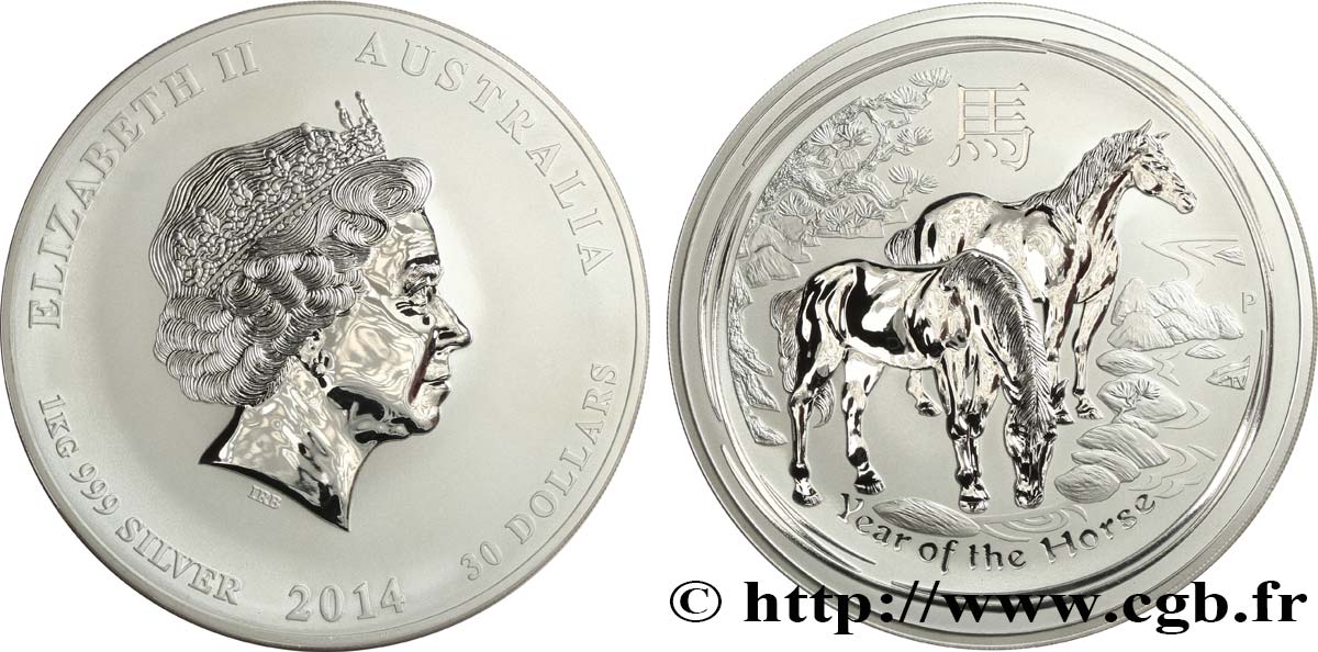 AUSTRALIE 30 Dollars Proof Elisabeth II Année du cheval 2014  FDC 