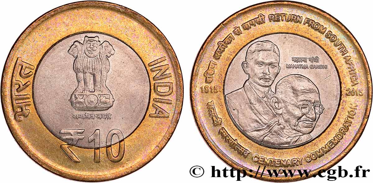 INDIA 10 Roupies retour d’Afrique du Sud de Gandhi 2015  AU 