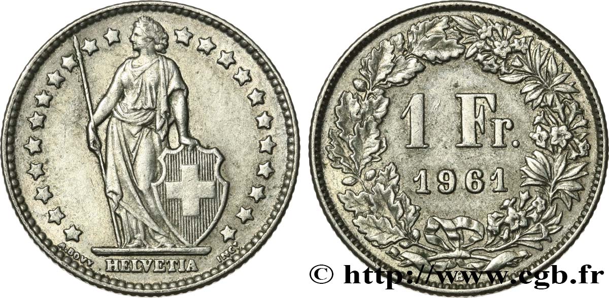 SWITZERLAND 1 Franc Helvetia 1961 Berne - B AU 