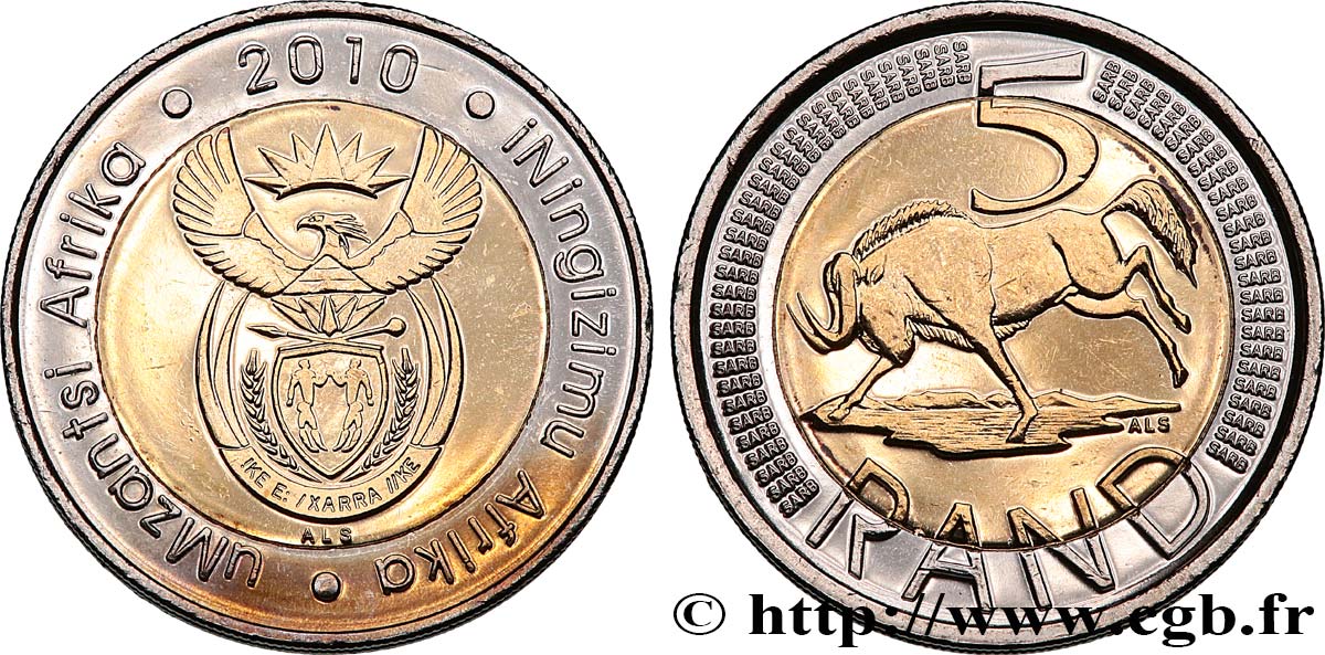 AFRIQUE DU SUD 5 Rand emblème / buffle 2010  SPL 