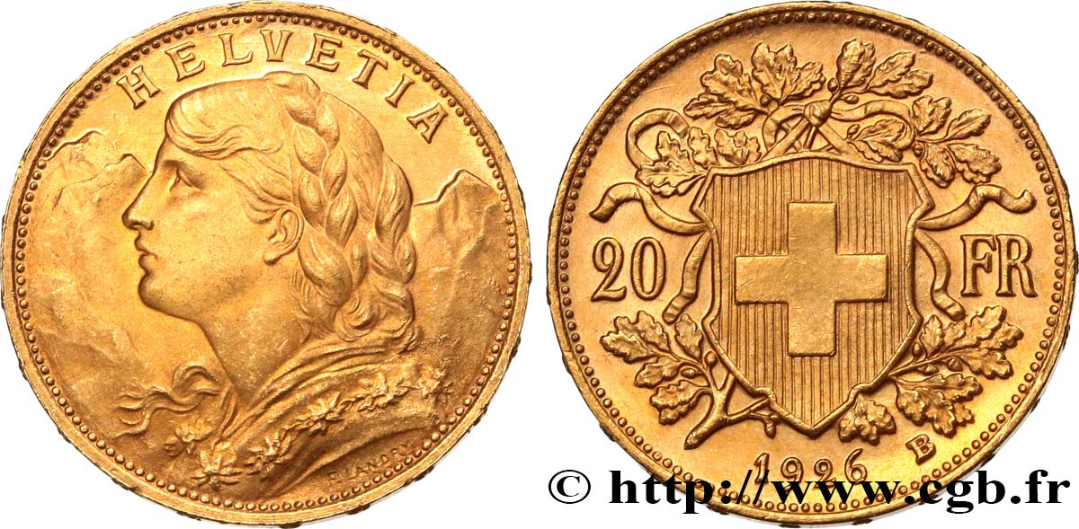 SUIZA 20 Francs  Vreneli  1926 Berne SC 