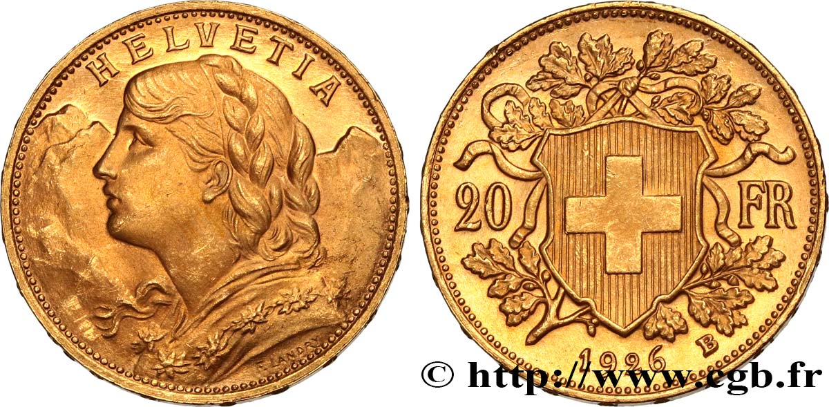SVIZZERA  20 Francs  Vreneli  1926 Berne MS 