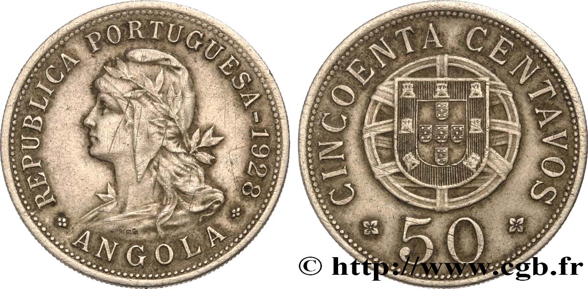 ANGOLA 50 Centavos monnayage colonial Portugais 1928  XF 