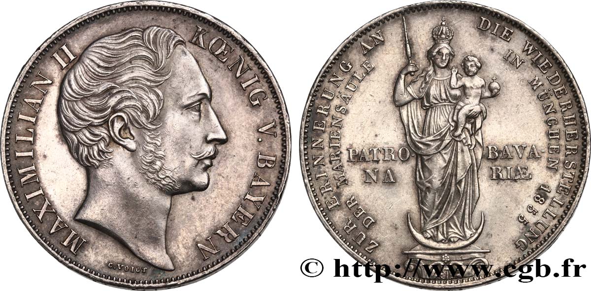 ALLEMAGNE - BAVIÈRE 2 Gulden Maximilien II 1855  TTB+ 