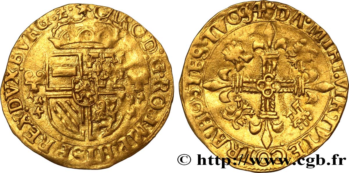 SPANISH NETHERLANDS - DUCHY OF BRABANT - CHARLES V  Couronne d’or au soleil 1554 Anvers XF 