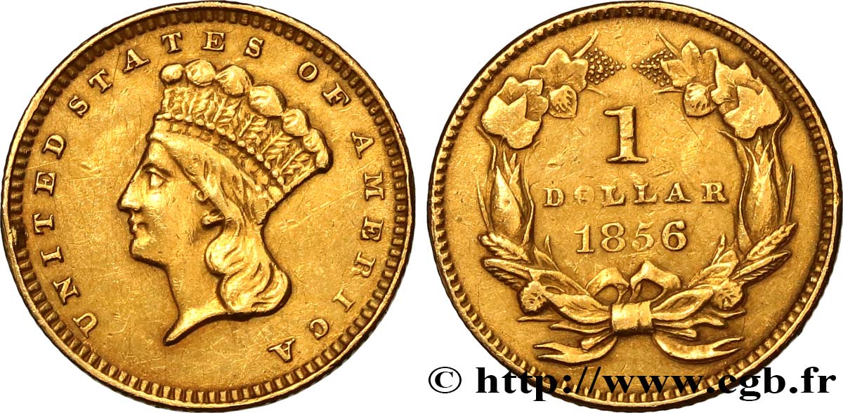 ÉTATS-UNIS D AMÉRIQUE 1 Dollar ”Indian Princess” 1856 Philadelphie TTB 