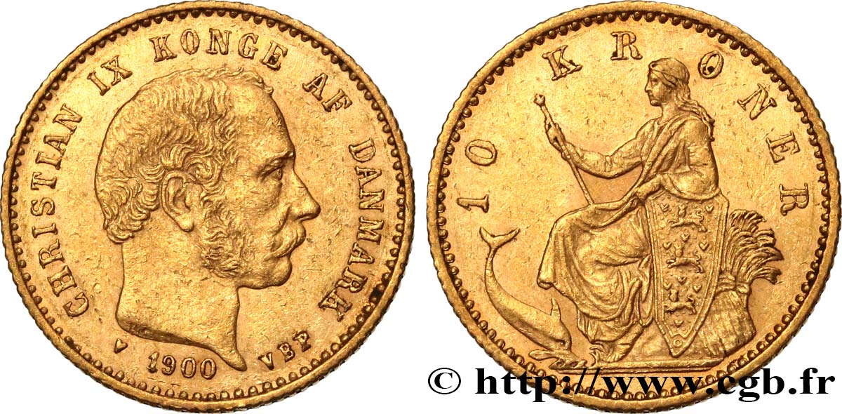 DENMARK 10 Kroner Christian IX 1900 Copenhague AU 