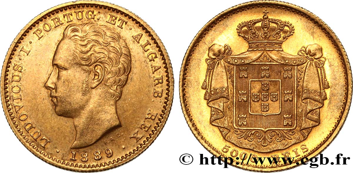 PORTUGAL 5000 Reis Louis Ier 1889  SUP 
