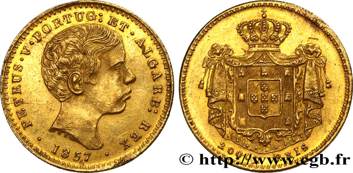 PORTUGAL 2000 Réis Pierre V 1857  VZ/fVZ 