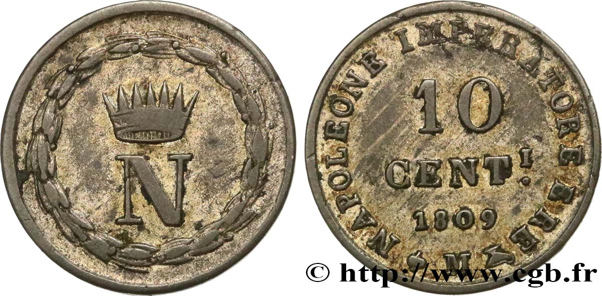 ITALIE - ROYAUME D ITALIE - NAPOLÉON Ier 10 Centesimi 1809 Milan TB+ 