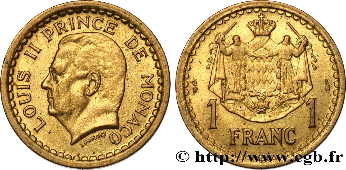 MONACO 1 Franc Louis II / armes (1943) Paris AU 