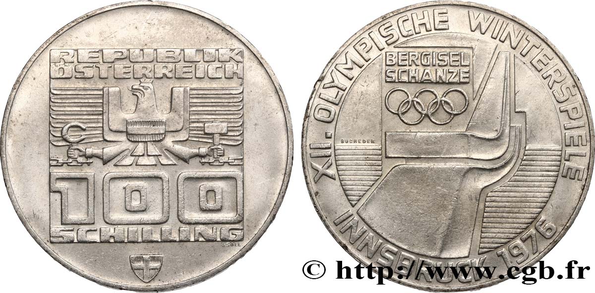 AUSTRIA 100 Schilling J.O. d’hiver d’Innsbruck 1976 - tremplin olympique 1976 Vienne AU 