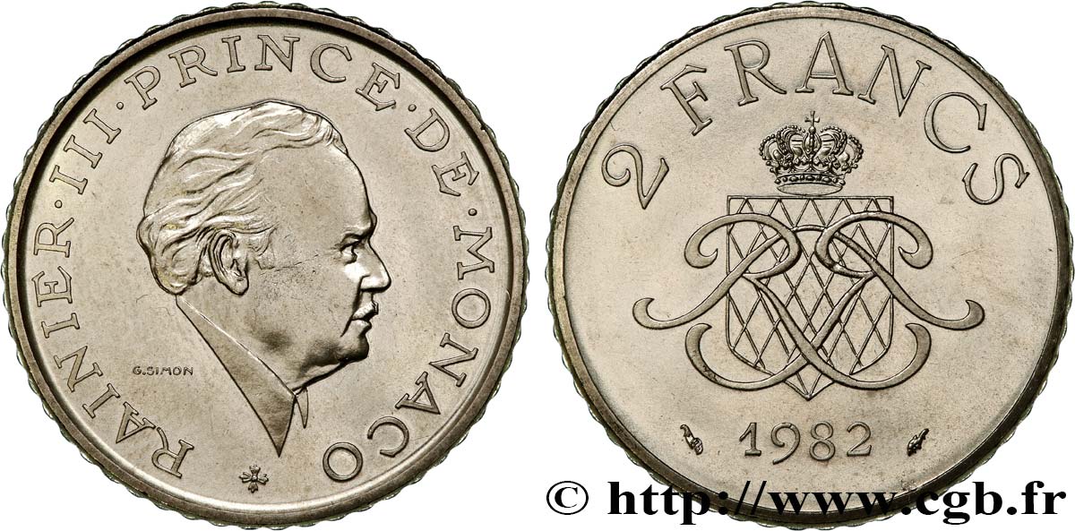 MONACO 2 Francs Rainier III 1982 Paris MS 
