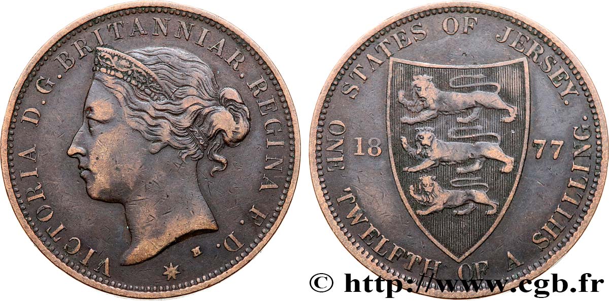 JERSEY 1/12 Shilling Victoria 1877 Heaton fSS 