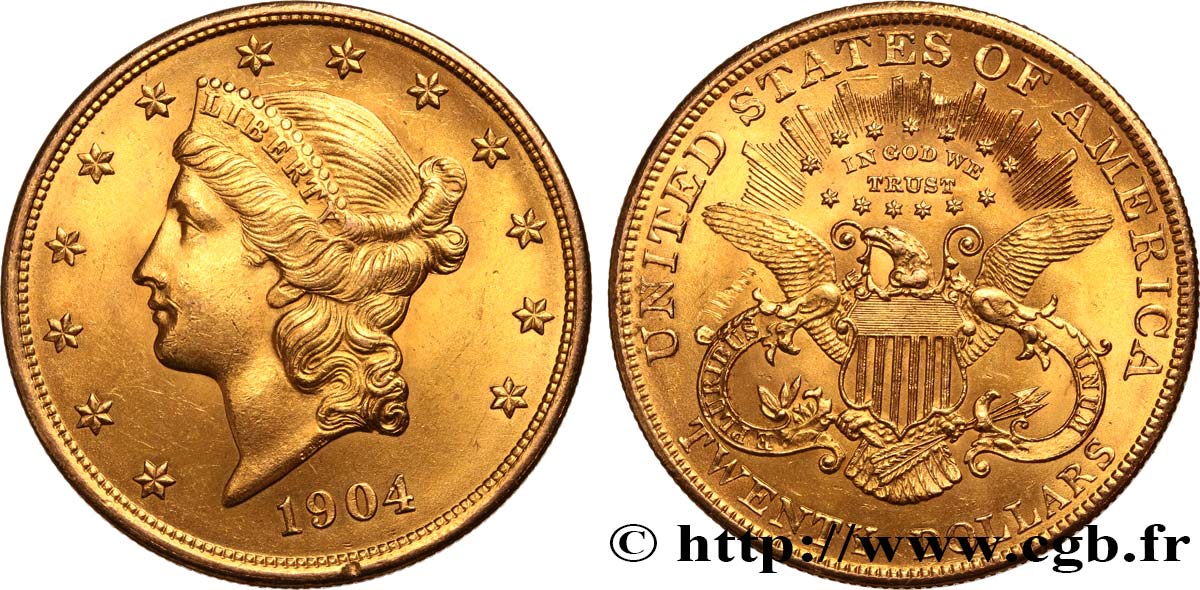 ORO, PALLADIO E PLATINO: INVESTIMENTI 20 Dollars  Liberty  1904 Philadelphie SPL 