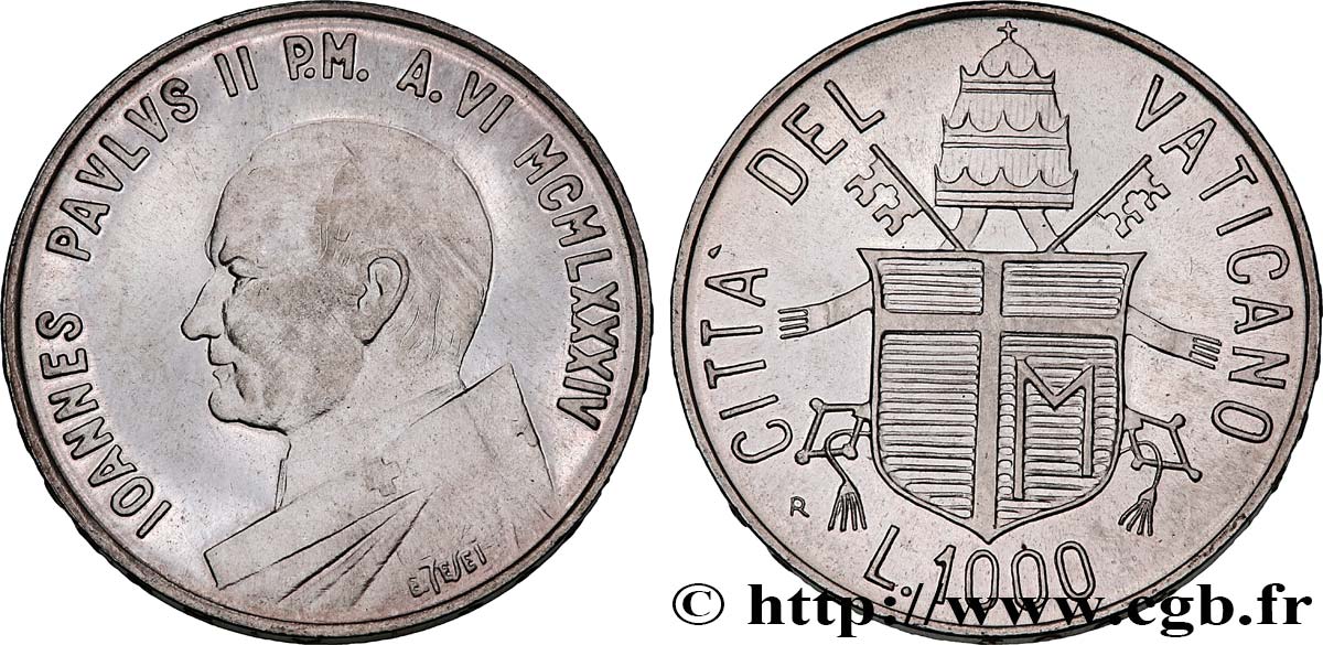 VATICAN ET ÉTATS PONTIFICAUX 1000 Lire Jean-Paul II an VI 1984 Rome SPL 