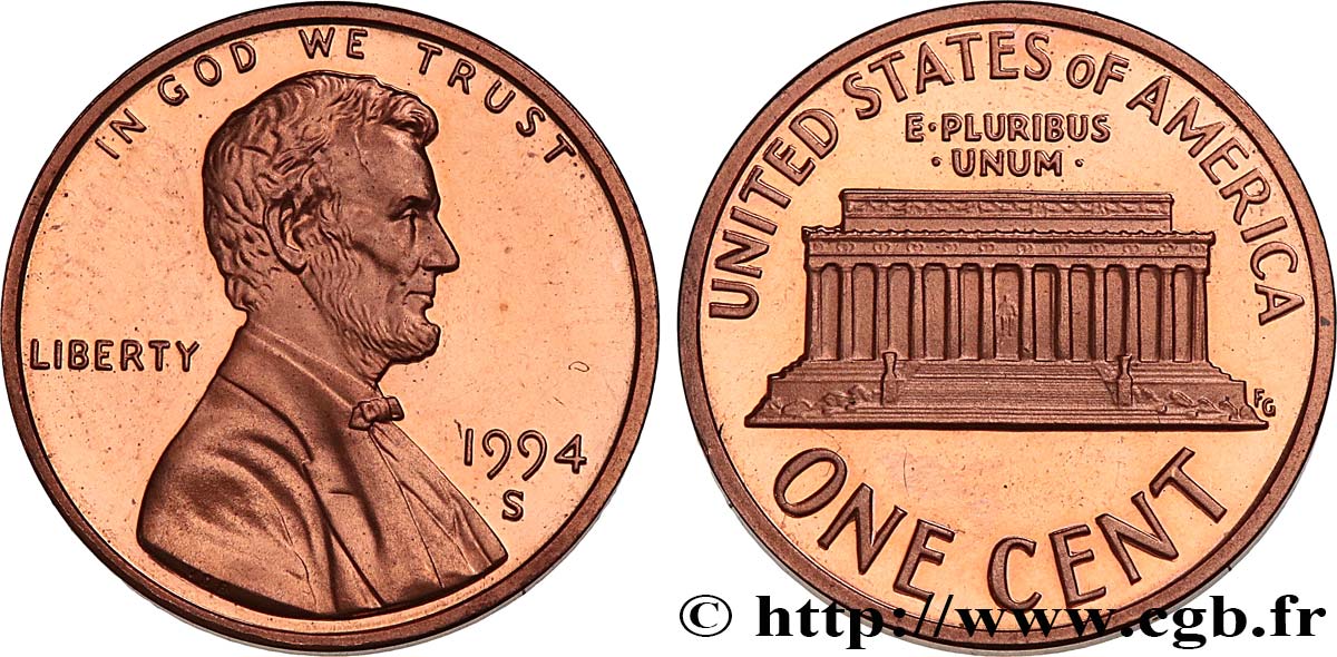 UNITED STATES OF AMERICA 1 Cent Proof Lincoln 1994 San Francisco MS 