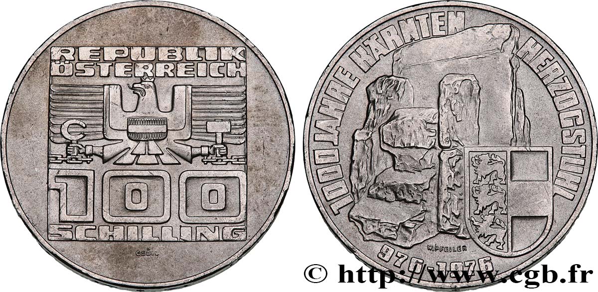 AUTRICHE 100 Schilling 1000e anniversaire de la Carinthie 1976  SUP 