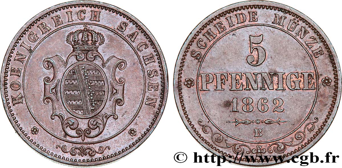 GERMANY - SAXONY 5 Pfennige 1862 Dresde AU 