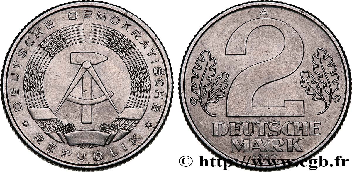 ALLEMAGNE RÉPUBLIQUE DÉMOCRATIQUE 2 Mark emblème de la RDA 1957 Berlin SUP 