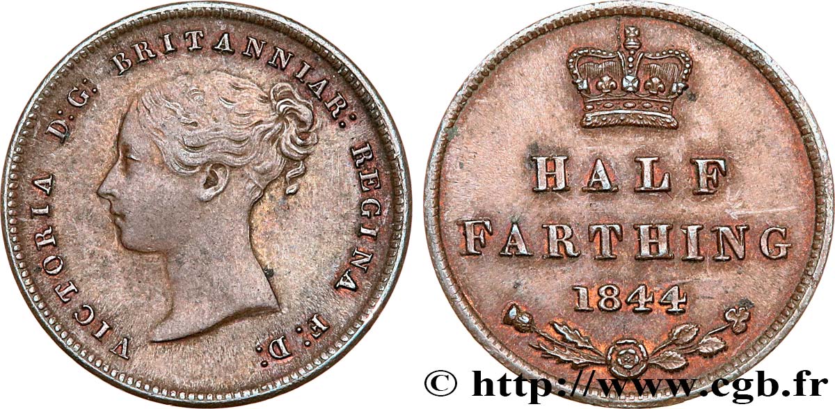 UNITED KINGDOM 1/2 Farthing Victoria “tête jeune” 1844  AU 