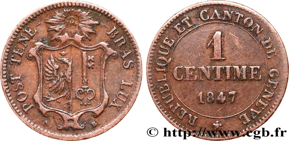 SUISA - REPUBLICA DE GINEBRA 1 Centime 1847  MBC 