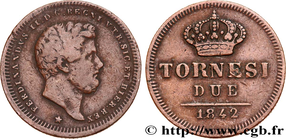 ITALIE - ROYAUME DES DEUX-SICILES 2 Tornesi Ferdinand II 1842 Naples TB+ 