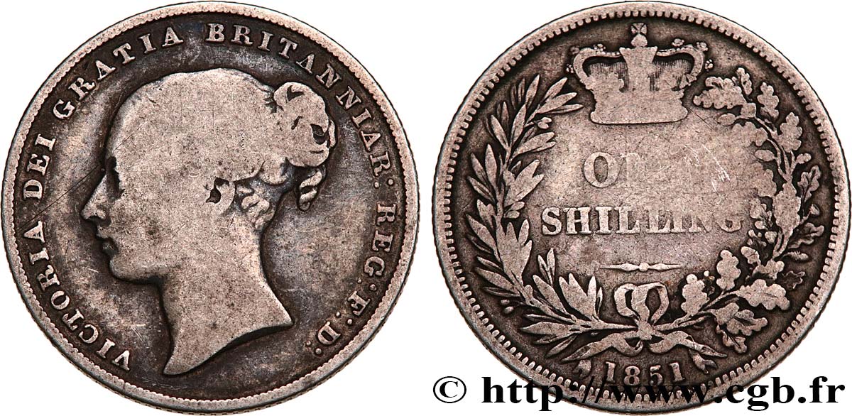 UNITED KINGDOM 1 Shilling Victoria tête jeune 1851  VF 