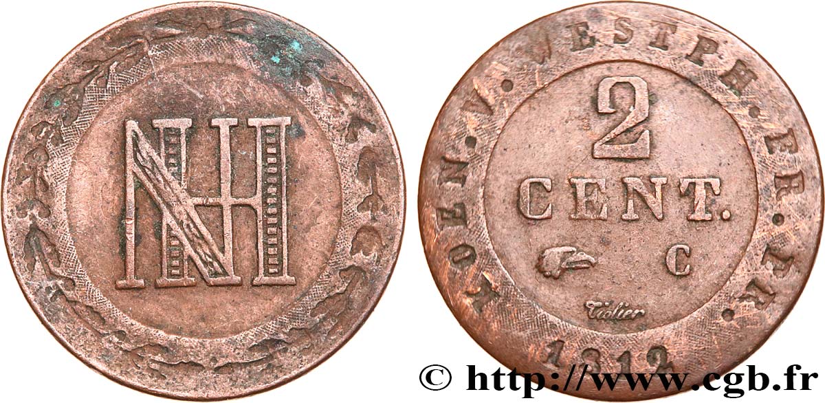 DEUTSCHLAND - KöNIGREICH WESTPHALEN 2 Cent. monogramme de Jérôme Napoléon 1812 Cassel - C SS 