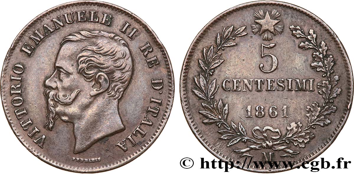 ITALIE 5 Centesimi Victor Emmanuel II 1861 Milan TTB 