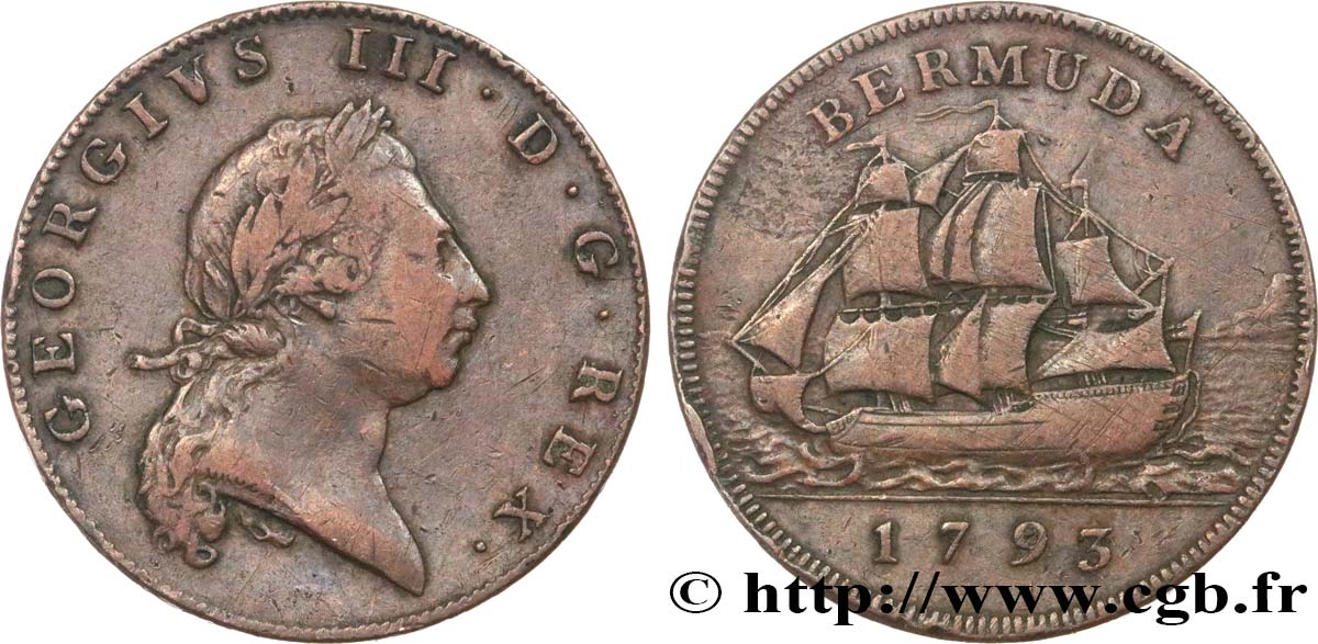 BERMUDES 1 Penny Georges III 1793  TB+/TB+ 