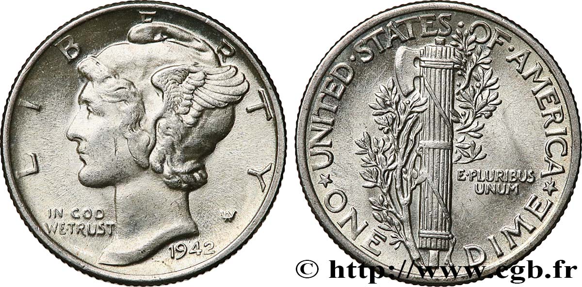 VEREINIGTE STAATEN VON AMERIKA 1 Dime Mercury 1942 Philadelphie VZ+ 