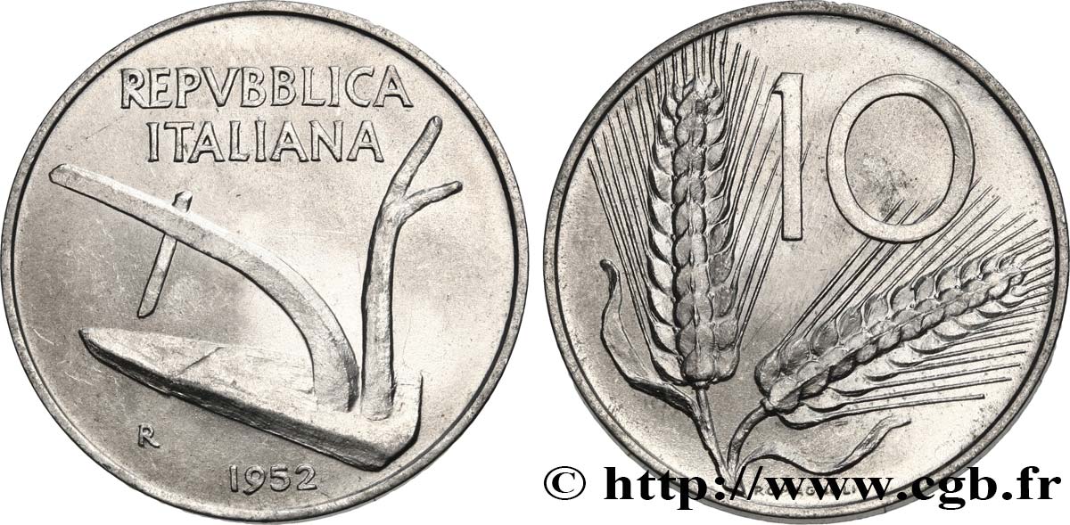 ITALIA 10 Lire 1952 Rome MS 