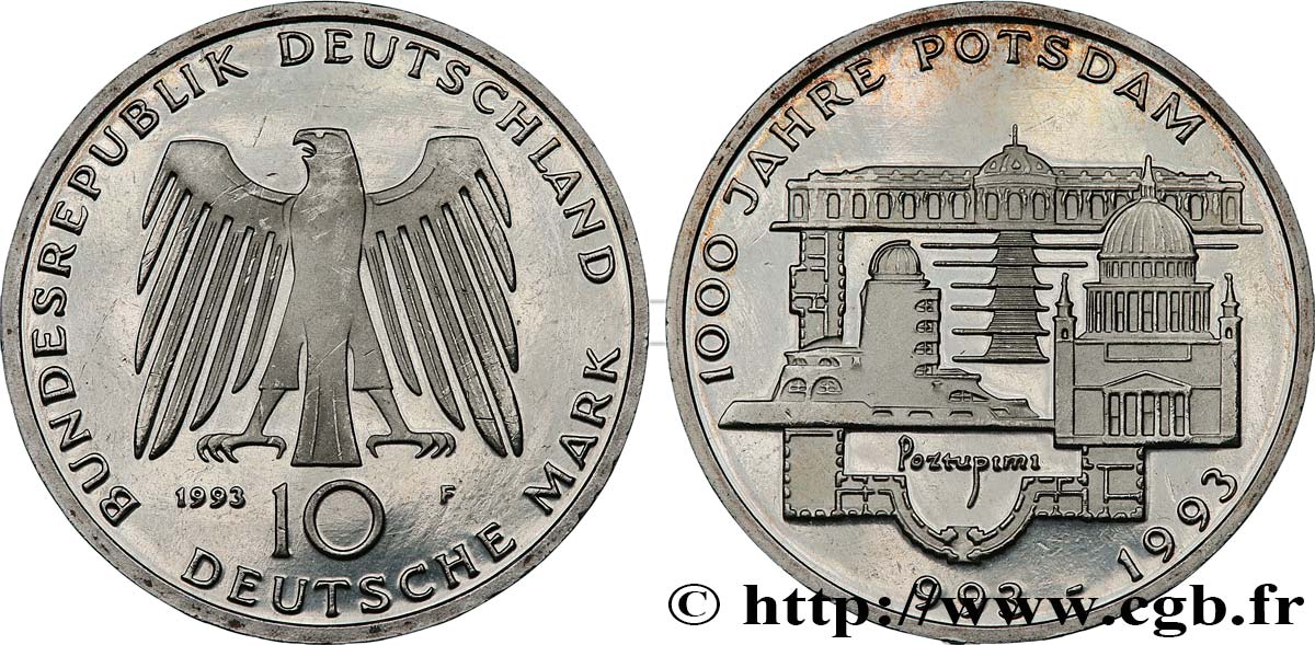 DEUTSCHLAND 10 Mark Proof  Millénaire de la fondation de Potsdam 1993 Stuttgart fST 
