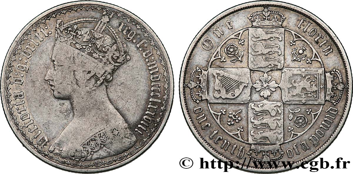 VEREINIGTEN KÖNIGREICH 1 Florin Victoria couronnée style gothique 1878 Londres S 