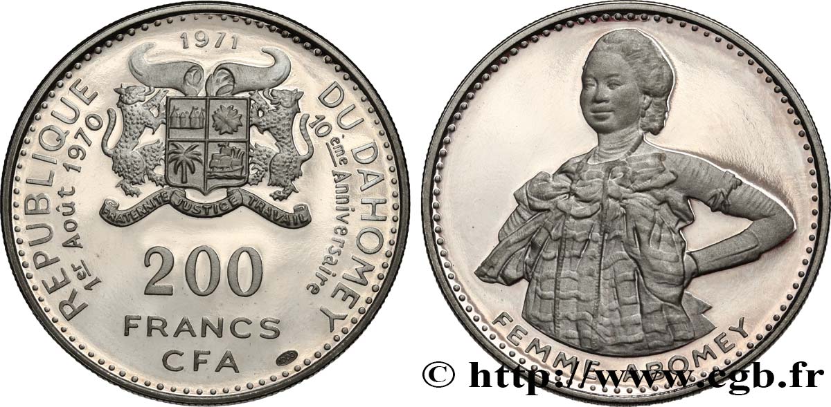 DAHOMEY 200 Francs CFA 10e anniversaire de l’indépendance 1971  MS 