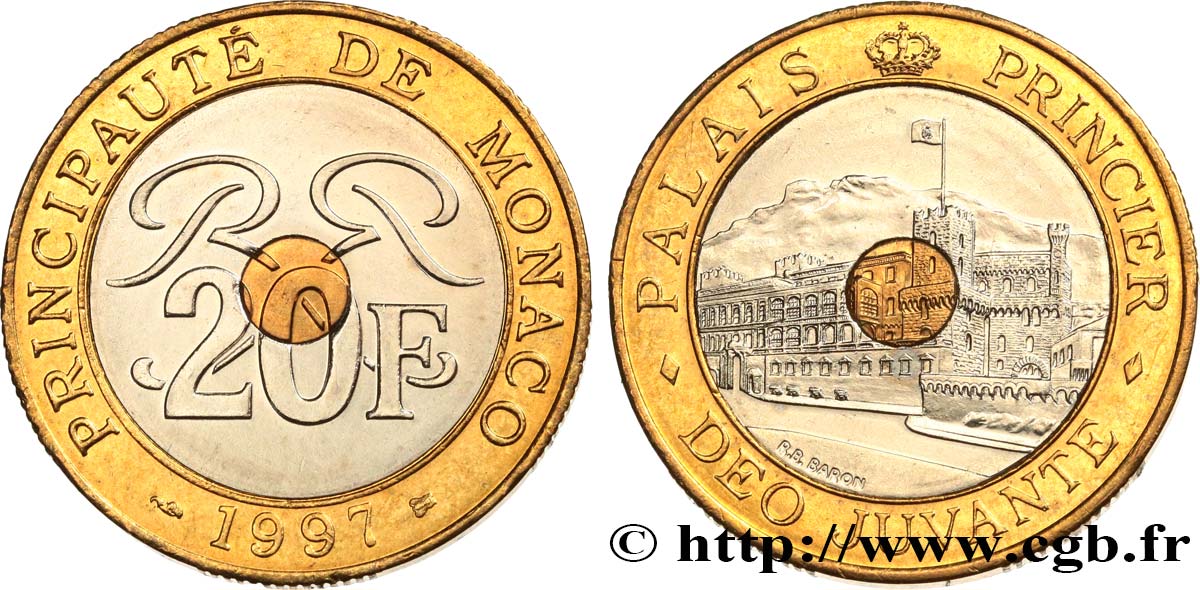 MONACO 20 Francs Palais Princier 1997 Paris SPL 
